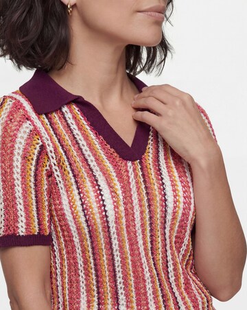 Crochet Stripe Knitted Short Sleeve Polo