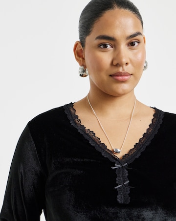 Simply Be Black Velvet Lace Trim Top