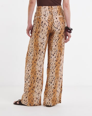 Animal Print Linen Mix Wide Leg Trouser