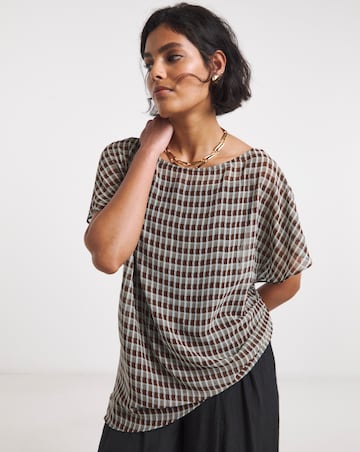 Check Chiffon Draped Top