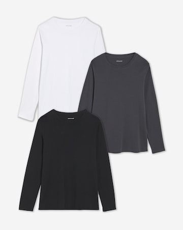 Black, White, Charcoal 3 Pack Crew Neck Long Sleeve T-Shirt