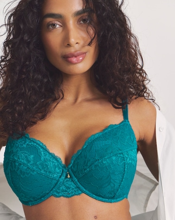 Pretty Secrets Padded Plunge Lace Push Up Bra (B-F) Teal