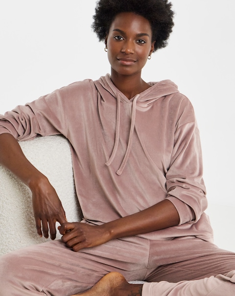 Figleaves Velour Hooded Lounge Set Mocha