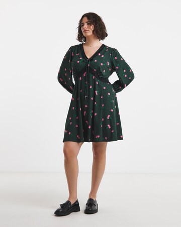 Simply Be Leopard And Cherry Print Lace Trim Supersoft Skater Dress