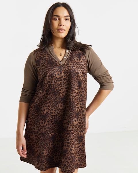 Simply Be Leopard Suedette Flippy Mini Dress