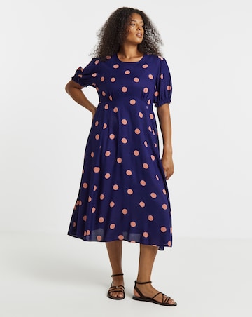 Simply Be Spot Printed Short Sleeve Viscose Midi Dress