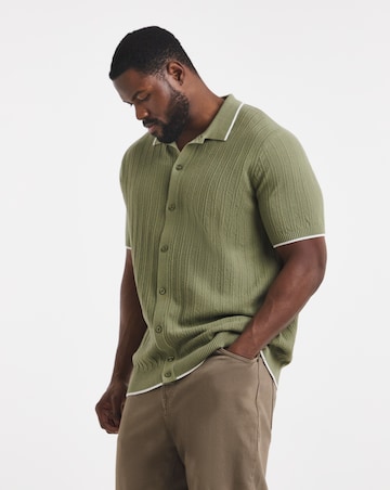 Button Through Texture Knitted Polo