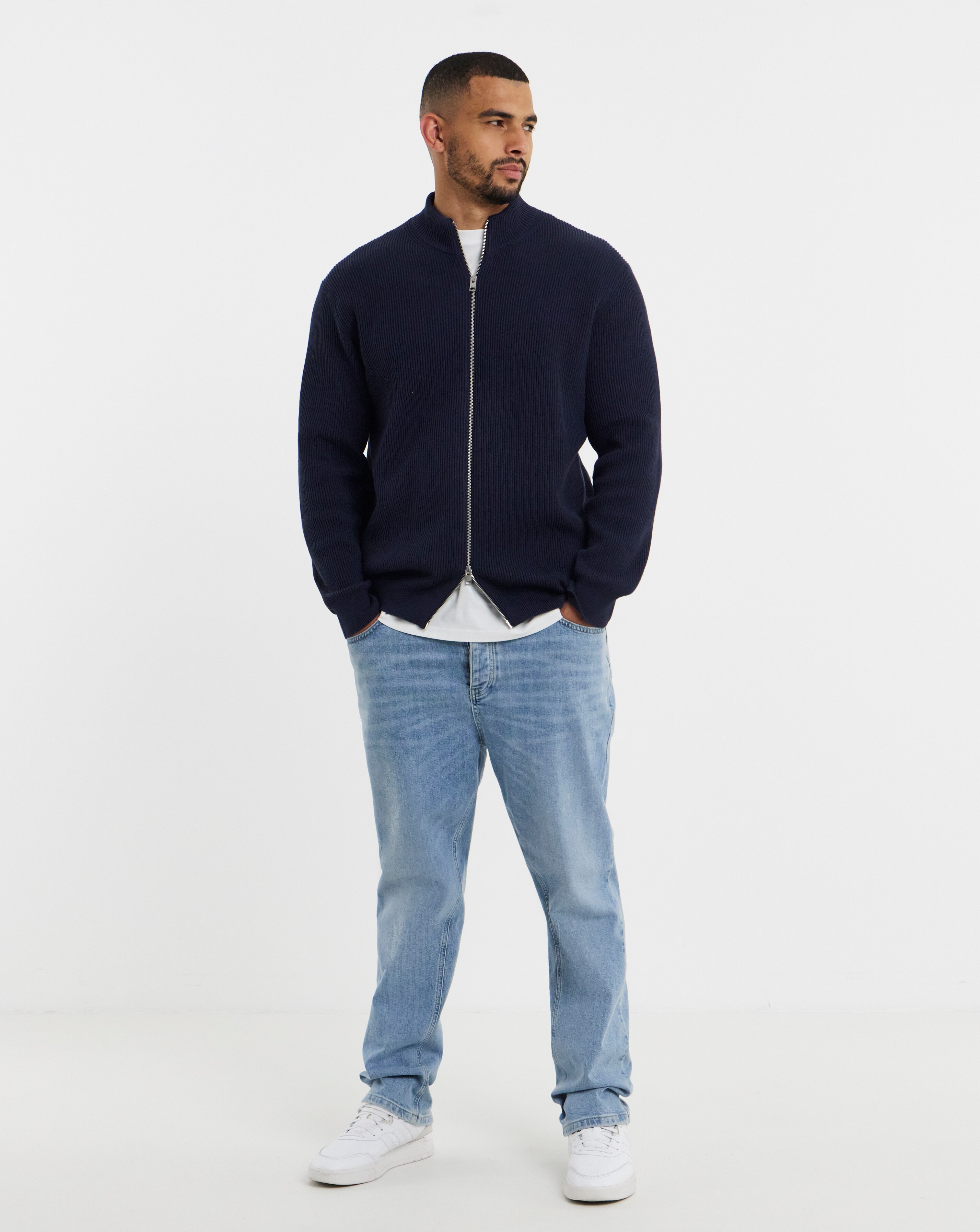 Jack & Jones Perfect Knit Full-Zip Cardigan - Navy | JD Williams