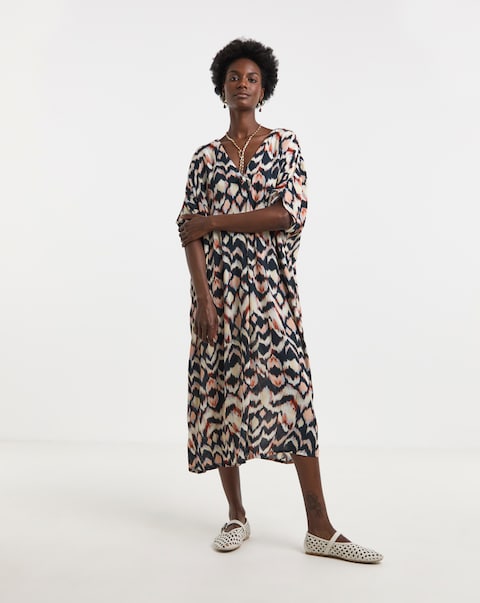 Textured Crinkle Kaftan Overhead Midi Dress