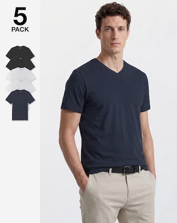 5 Pack Multi V Neck T-Shirts Long