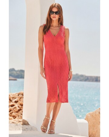 Sosander Coral Lace Midi Dress