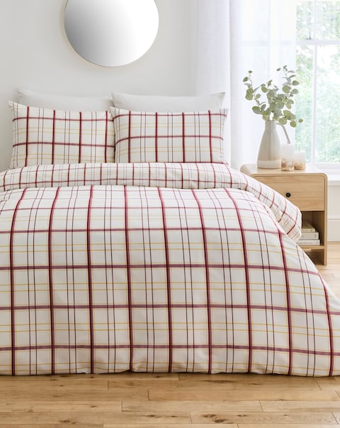 Painted Check Cotton Blend Reversible Duvet Cover Set