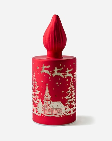 Regal Tidings Glass LED Light Up Candle - Santa Scene