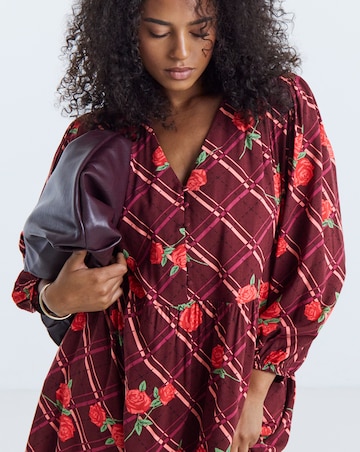 Simply Be Burgundy Floral Button Through Midi Dress
