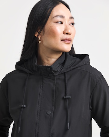 Black Longline Shower Resist Rain Jacket
