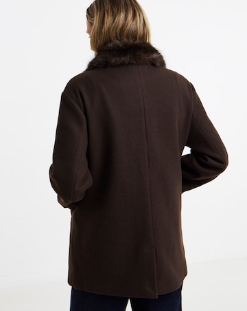 Chocolate Faux Fur Collar Pea Coat
