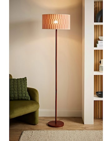 ValueLights Heather Dark Wood Floor Lamp with Orange Bamboo Shade