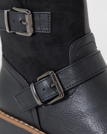 Cushion Walk Contrast Fabric Double Buckle Wedge Boots - Extra Wide Fit (EEE)
