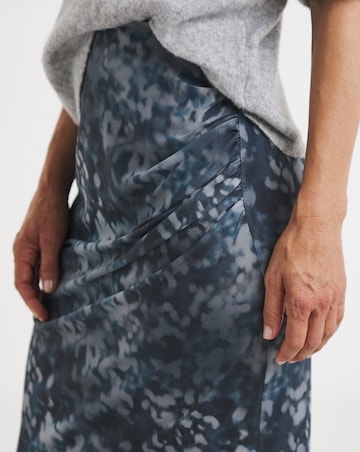 Printed Mesh Ruched Column Maxi Skirt