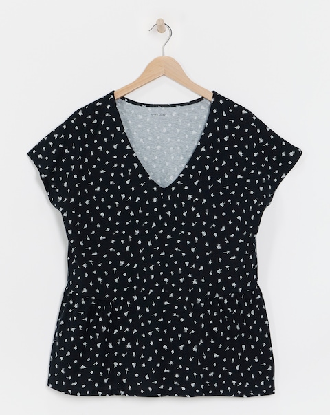 Pure Cotton V Neck Peplum Side Panel Top