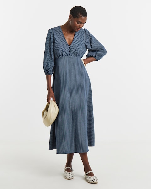 Stripe Button Detail Tea Dress