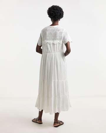 Crinkle Broderie Trim Smock Dress