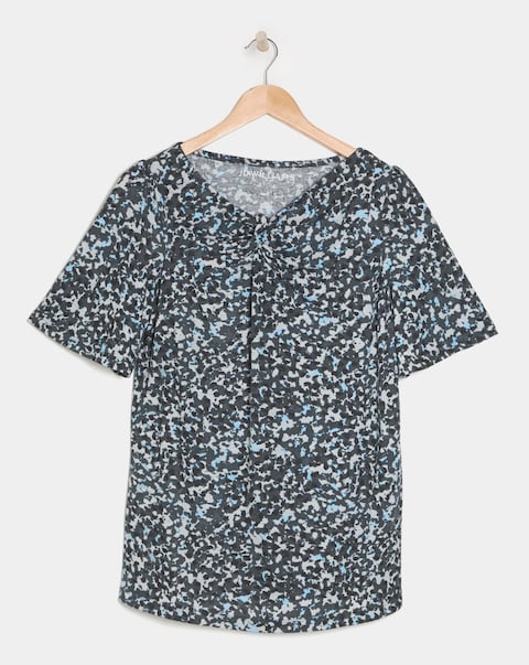 Blue Print Twist Detail Angel Sleeve Top