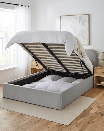 Emery Velvet Ottoman Bedframe with mattress
