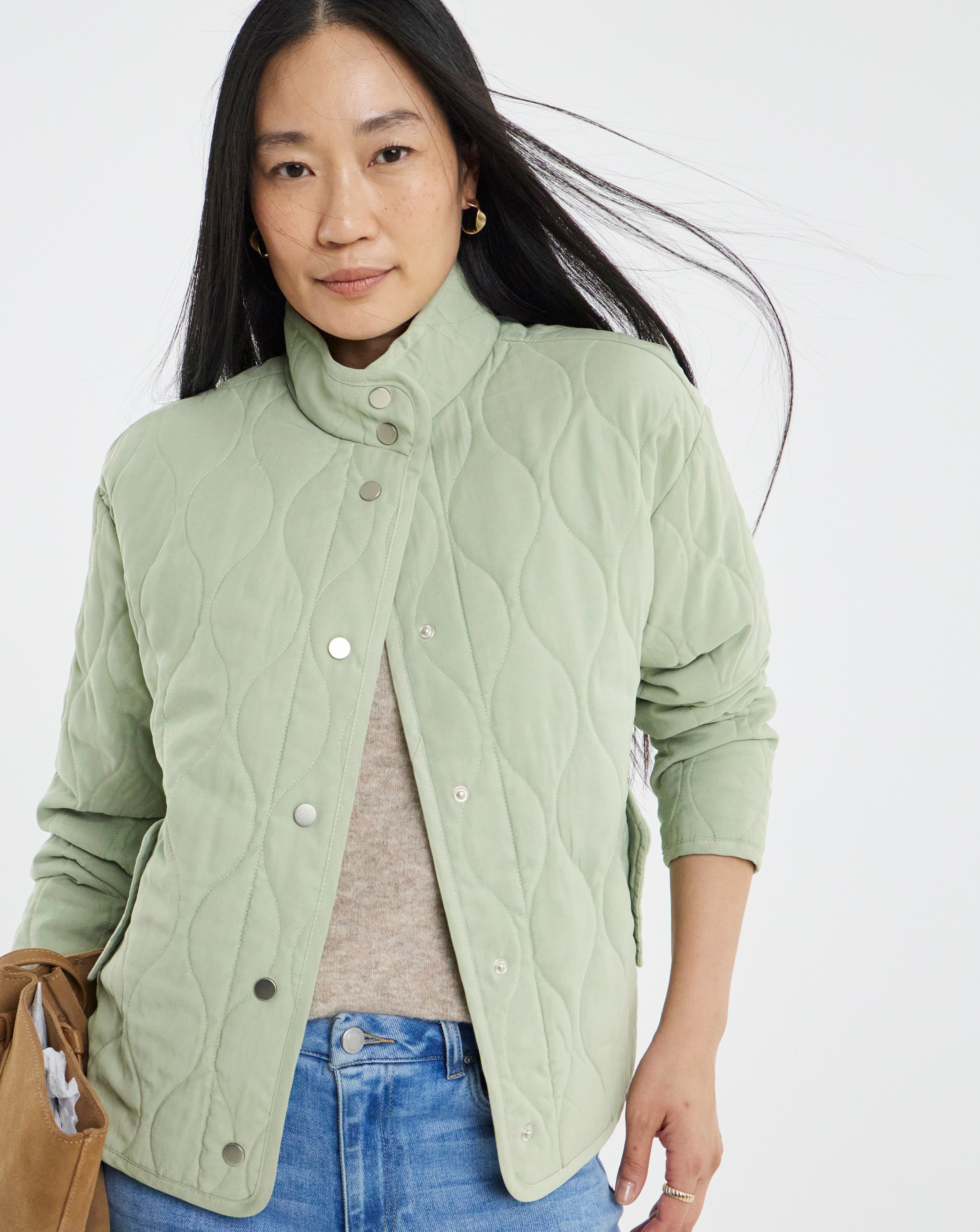 Sage Washed Quilted Short Jacket