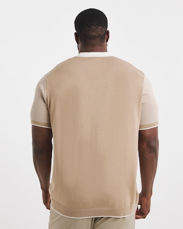 Geo Patterned Short Sleeve Knitted Polo