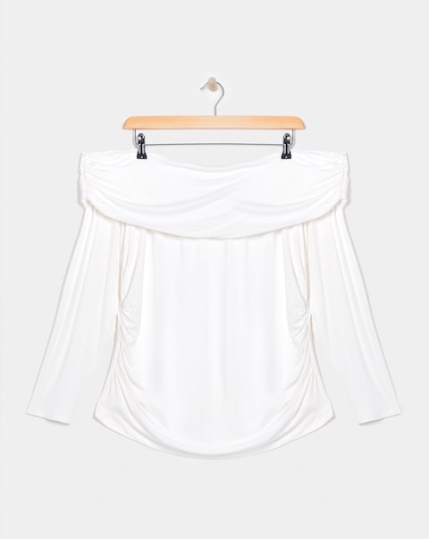 Cream Long Sleeve Bardot Top