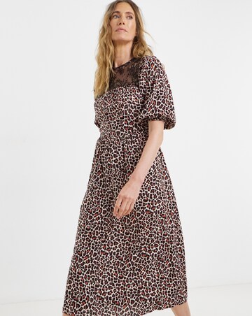 Leopard Print Midi Tea Dress