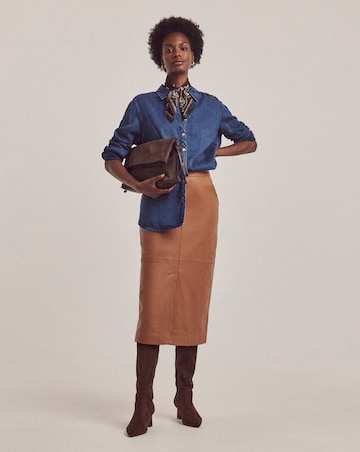 Anthology Tan Leather Column Midi Skirt