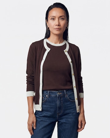 Contrast Tipping Crew Neck Cardigan