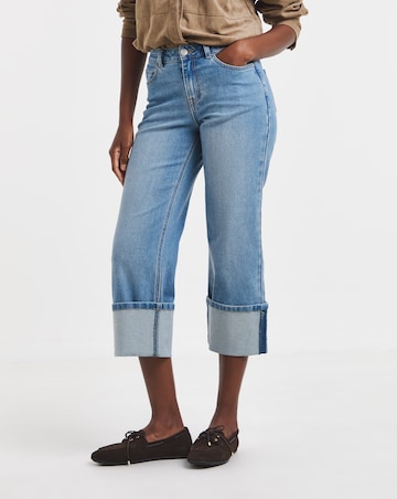 Blue Straight Crop Turn Up Jeans
