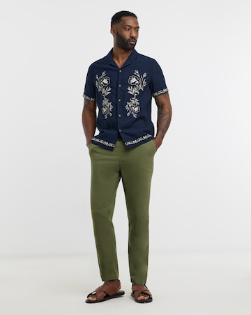 Navy Embroidered Short Sleeve Shirt