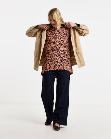 Print Crew Neck Grown On Sleeve Longline Dipped Back Top