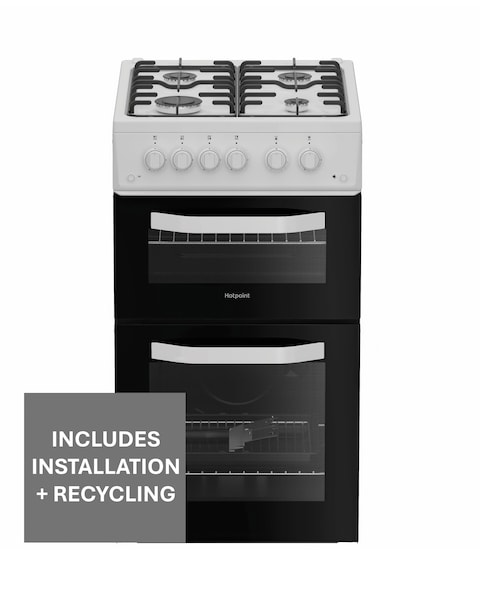 Hotpoint HTG5GCW 50cm Gas Twin Cooker - White + installation