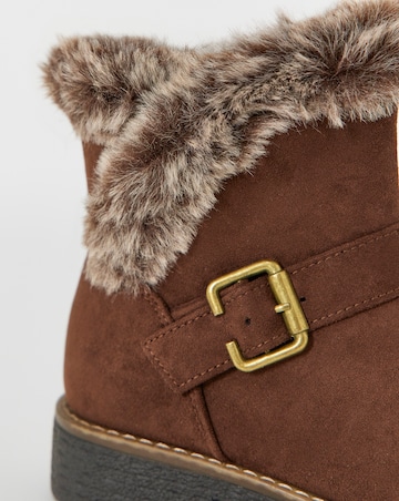 Cushion Walk Faux Fur Cuff Crepe Sole Ankle Boots - Wide Fit (E)