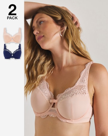 Pretty Secrets 2 Pack Lottie Lace Navy/Blush Full Cup Wired Bras B-G