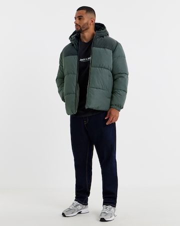 Jack & Jones Raze Hooded Puffer Coat - Grey