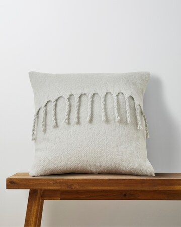 Faux Mohair Fringed Cushion - Light Grey