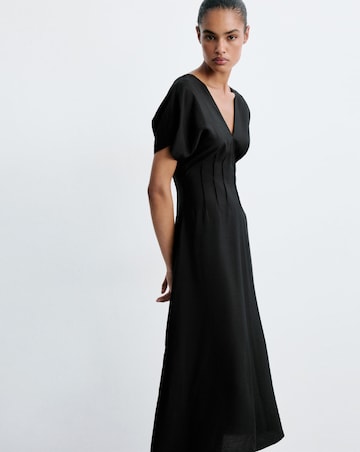 Mango Ruched V-Neck Dress