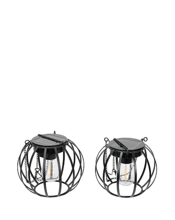 ValueLights 2 Pack Solar Powered Outdoor Black Metal Ball Garden Lantern Lights