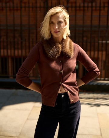 Faux Fur Collar Cardigan