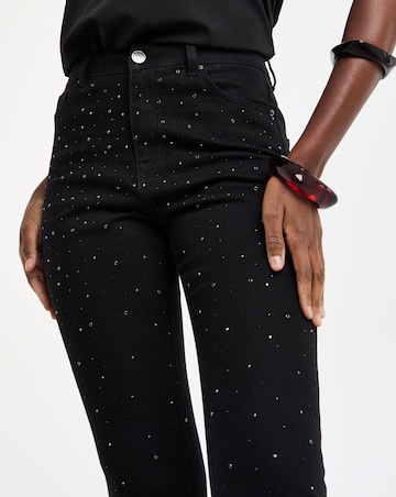 Black Embellished Straight Leg Jeans
