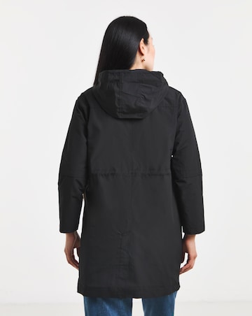 Black Longline Shower Resist Rain Jacket