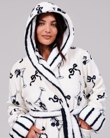 Loungeable Martini Bow Luxury Fleece Midi Hooded Dressing Gown