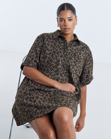 Simply Be Green Leopard Print Suedette Shift Shirt Dress