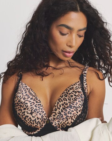 Pretty Secrets Satin And Lace Padded Full Cup Bra Leopard Print